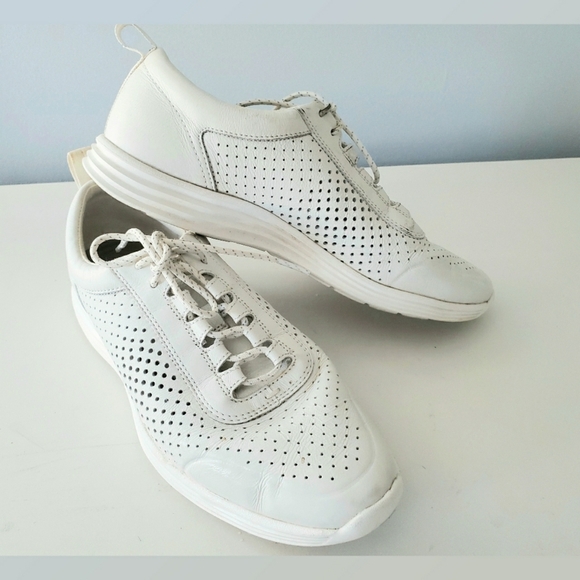 Cole Haan White Perforated Leather Sneakers - Picture 1 of 9